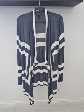 INC Women's Gray White Colorblock Draped Open Front Long Sleeve Cardigan Size 2X